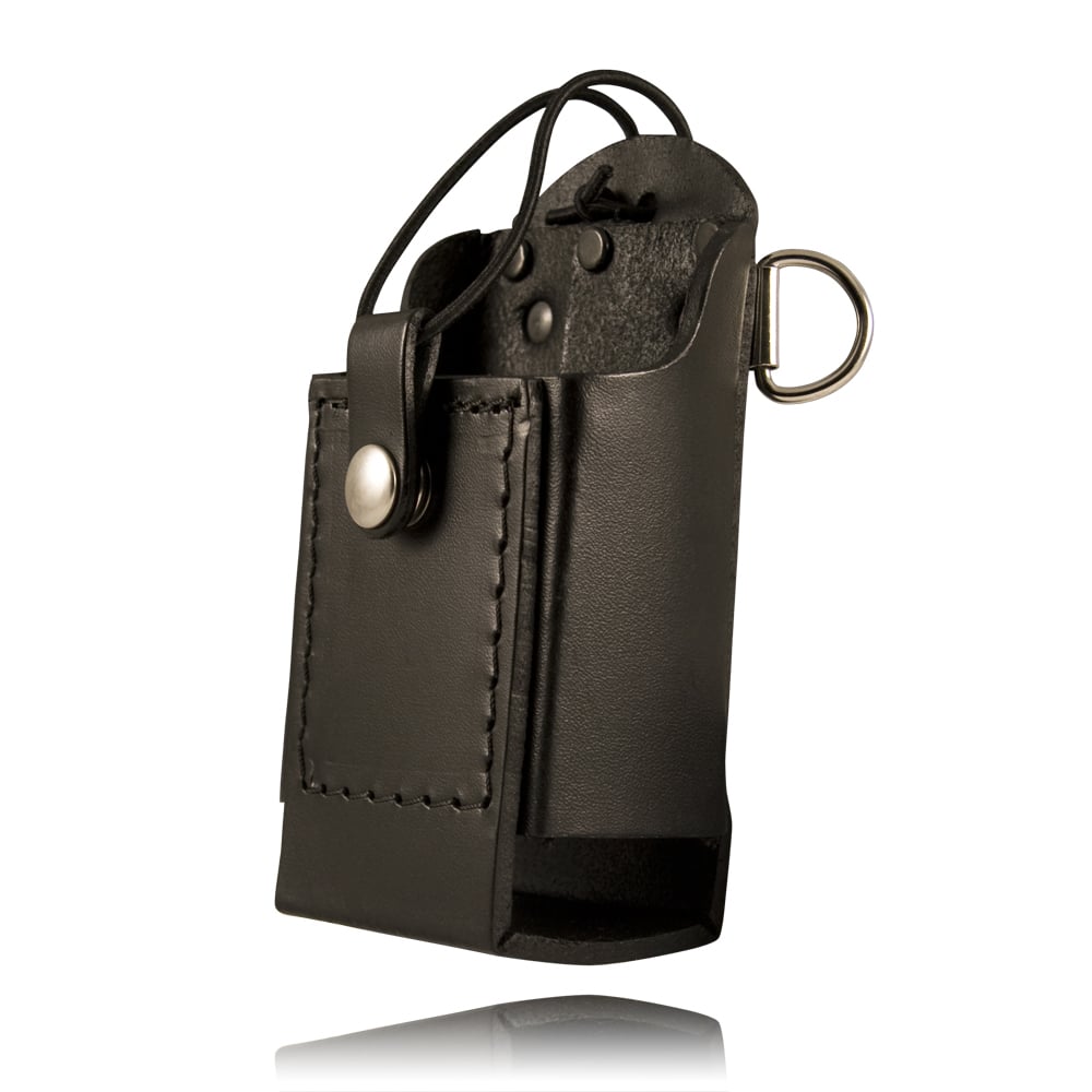Full Leather Case Firefighter's Radio Holder w/ D-Rings & Elastic Strap (Brown) - 5481RC-E-BR