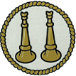Two Side by Side Bugles Decal - 2, 1.5, or 1 Inch Diameter Conway Shield 2
