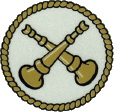 Two Crossed Bugles Decal - 2, 1.5, or 1 Inch Diameter